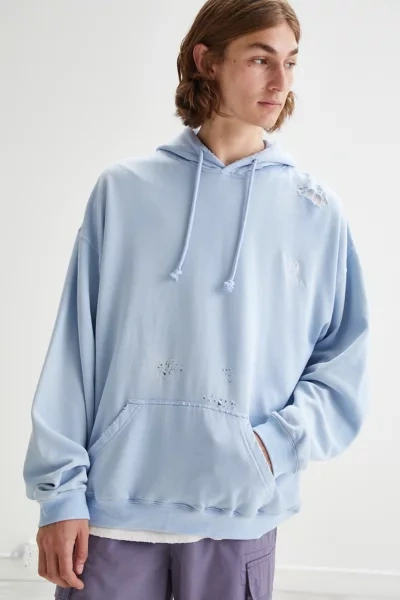 Shop Urban Outfitters Crying Cherub Destroyed Hoodie Sweatshirt In Sky