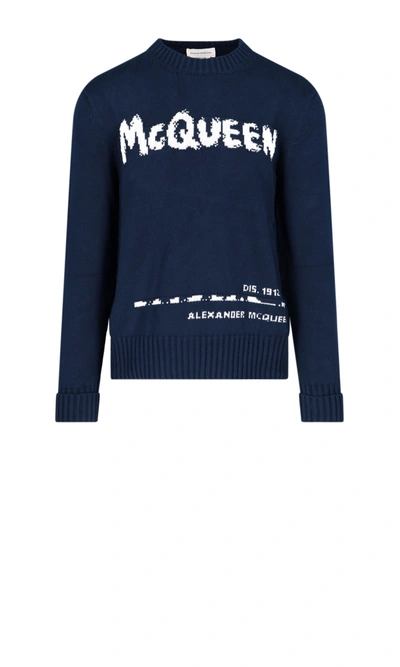 Shop Alexander Mcqueen 'graffiti' Crew Neck Sweater In Blue