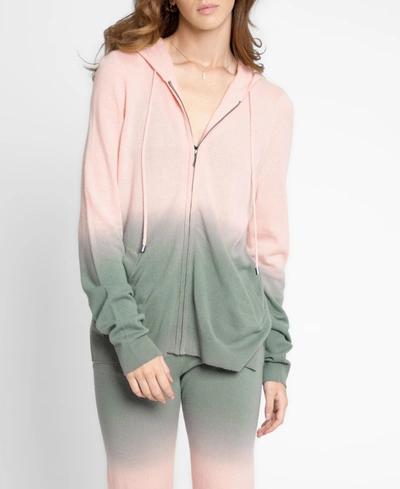 Shop Nicole Miller Women's Dip Dye Cashmere Zip Up Hoodie In Blush/gray