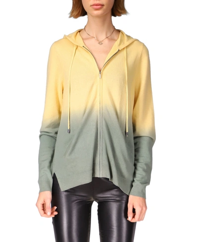 Shop Nicole Miller Women's Dip Dye Cashmere Zip Up Hoodie In Yellow/gray