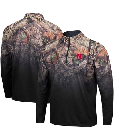 Colosseum Men's Black Nebraska Huskers Mossy Oak Fleet Ii Quarter-zip Jacket In Black