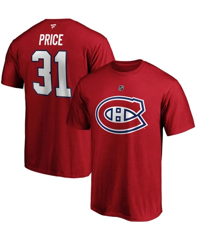 Shop Fanatics Men's  Carey Price Red Montreal Canadiens Team Authentic Stack Name And Number T-shirt