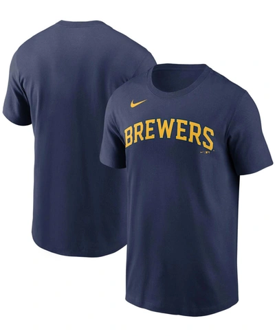 Shop Nike Men's  Navy Milwaukee Brewers Team Wordmark T-shirt
