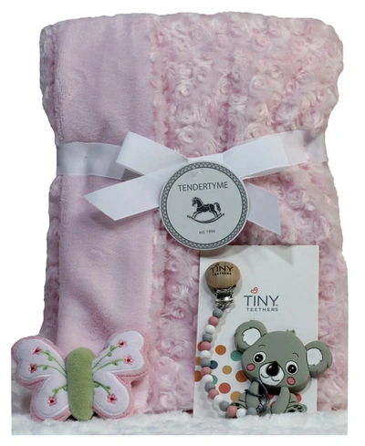 Shop 3 Stories Trading Baby Girls Blanket, Pacifier Clip, Teether, And Toy, 4 Piece Set In Pink