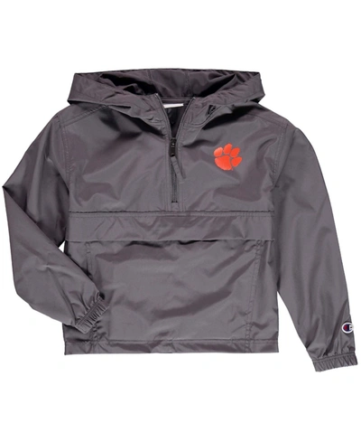 Shop Champion Youth Graphite Clemson Tigers Pack And Go Quarter-zip Windbreaker Jacket