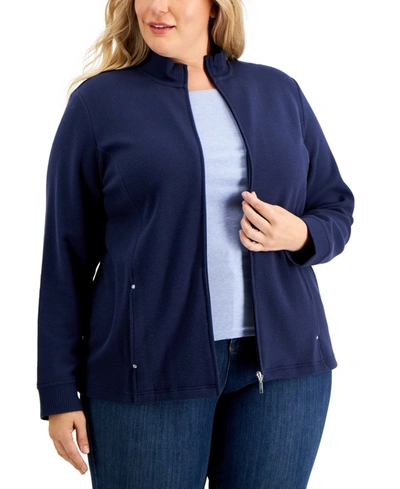 Shop Karen Scott Plus Size Mock-neck Jacket, Created For Macy's In Intrepid Blue
