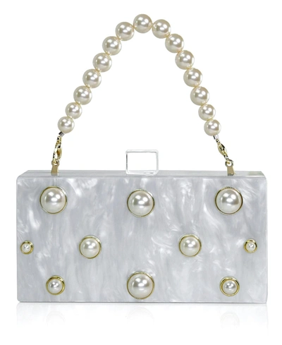 Shop Milanblocks Embellished Acrylic Clutch With Top Handle In White