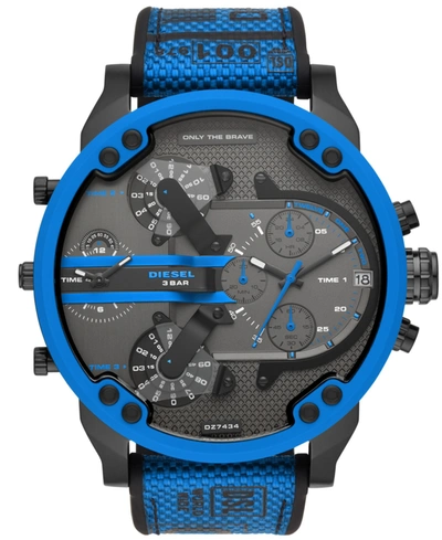 Shop Diesel Men's Mr Daddy 2.0 Three-hand Blue Silicone Strap Buckle Watch, 57mm