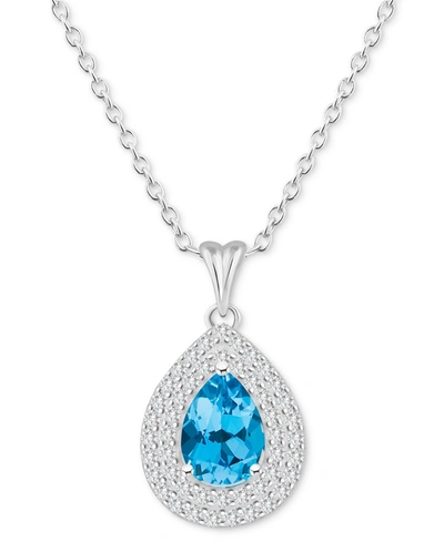 Macy's Rhodolite Garnet (1-1/10 Ct. T.w.) & White Topaz (1/2 Ct. T.w.) Pear Halo 18" Pendant Necklace In St In Blue Topaz