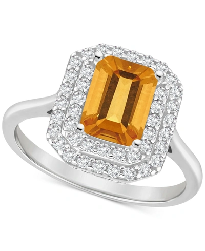 Macy's Rhodolite Garnet (2 Ct. T.w.) & White Topaz (1/2 Ct. T.w.) Rectangle Halo Ring In Sterling Silver (a In Citrine