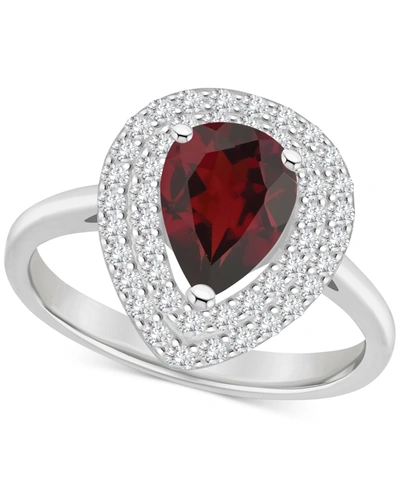 Shop Macy's Rhodolite Garnet (1-1/10 Ct. T.w.) & White Topaz (1/2 Ct. T.w.) Teardrop Halo Ring In Sterling Silve