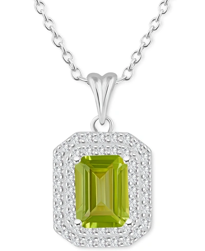 Macy's Rhodolite Garnet (2 Ct. T.w.) & White Topaz (1/2 Ct. T.w.) Octagon Halo 18" Pendant Necklace In Ster In Peridot