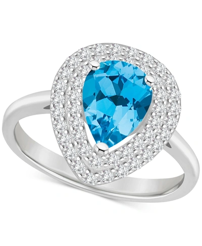 Macy's Rhodolite Garnet (1-1/10 Ct. T.w.) & White Topaz (1/2 Ct. T.w.) Teardrop Halo Ring In Sterling Silve In Blue Topaz