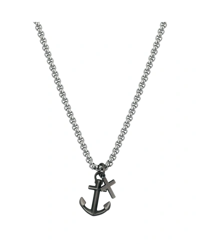 Shop He Rocks Men's Stainless Steel Anchor Cross Charm Pendant Necklace In Silver-tone