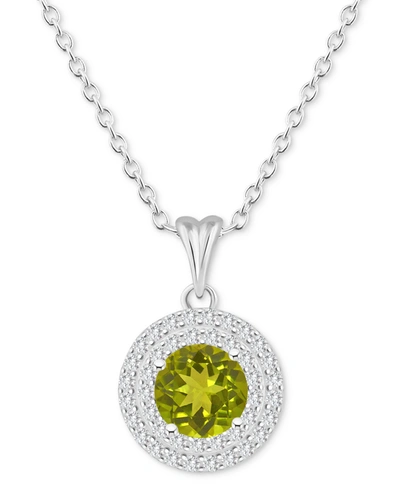 Macy's Rhodolite Garnet (1-5/8 Ct. T.w.) & White Topaz (3/8 Ct. T.w.) Halo 18" Pendant Necklace In Sterling In Peridot