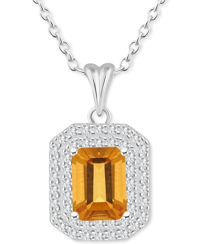 Macy's Rhodolite Garnet (2 Ct. T.w.) & White Topaz (1/2 Ct. T.w.) Octagon Halo 18" Pendant Necklace In Ster In Citrine
