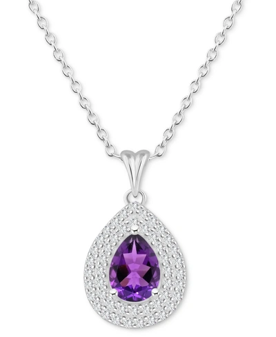 Macy's Rhodolite Garnet (1-1/10 Ct. T.w.) & White Topaz (1/2 Ct. T.w.) Pear Halo 18" Pendant Necklace In St In Amethyst