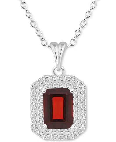 Macy's Rhodolite Garnet (2 Ct. T.w.) & White Topaz (1/2 Ct. T.w.) Octagon Halo 18" Pendant Necklace In Ster In Garnet