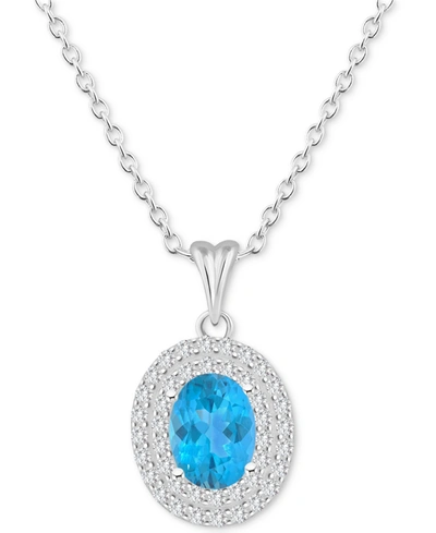 MACY'S RHODOLITE GARNET (1-1/2 CT. T.W.) & WHITE TOPAZ (3/8 CT. T.W.) OVAL HALO 18" PENDANT NECKLACE IN STE 