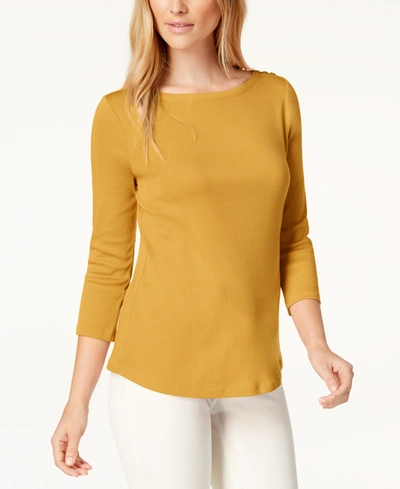 Shop Charter Club Petite Pima Cotton Button-shoulder Top, Created For Macy's In Honey Glaze