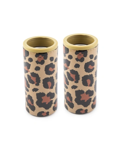 Shop Cambridge Thirstystone By  Insulated Slim Can Cooler Set, 2 Pieces In Leopard Print