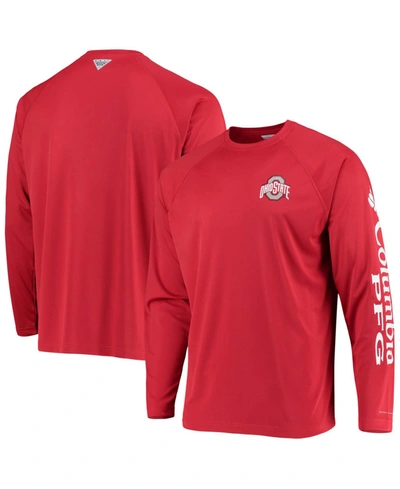 Shop Columbia Men's Pfg Ohio State Buckeyes Terminal Tackle Omni-shade Long Sleeve T-shirt In Scarlet