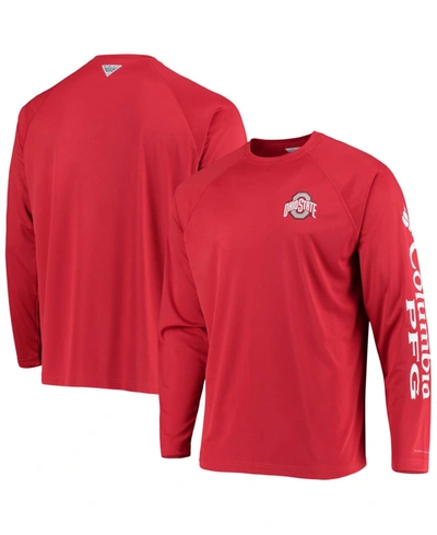 Columbia Men's Pfg Ohio State Buckeyes Terminal Tackle Omni-shade Long Sleeve T-shirt In Scarlet