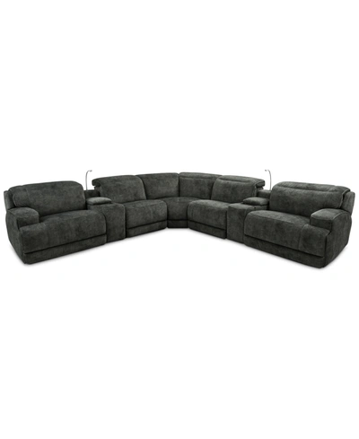 Shop Mwhome Sebaston 7-pc. Fabric Sectional With 3 Power Motion Recliners And 2 Usb Consoles, Created For Macy's In Highlander Midnight