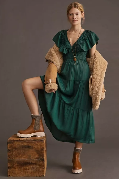 Anthropologie Ruffled Tiered Midi Dress In Green | ModeSens