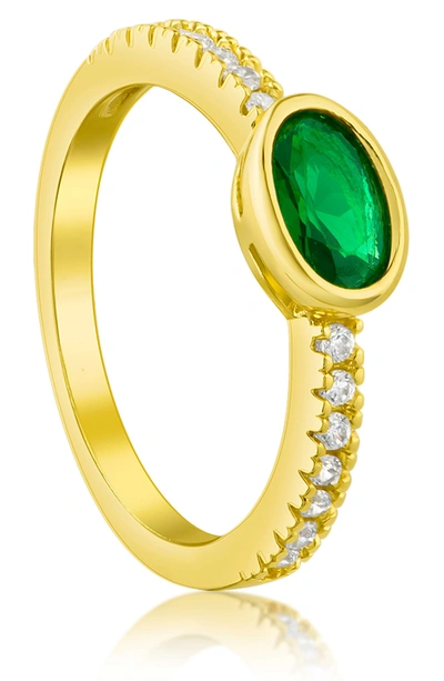 Shop Cz By Kenneth Jay Lane Oval Pave Cz Band Pinky Ring In Emerald/ Gold