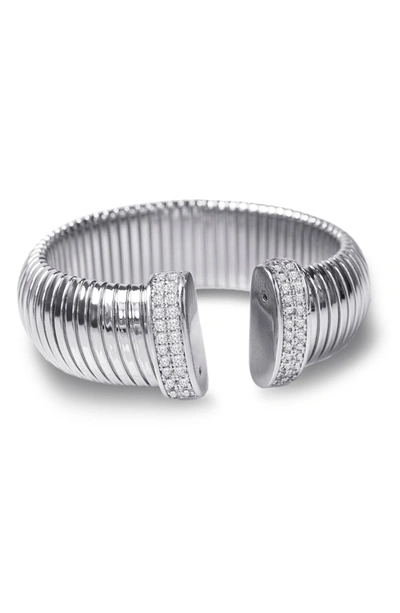 Shop Cz By Kenneth Jay Lane Pave Cz Open Cuff Bracelet In Clear/ Silver