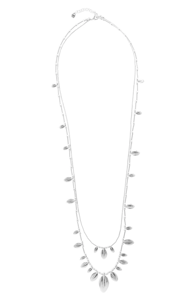 Shop Unode50 Larga Vida Layered Leaf Beaded Necklace In Silver