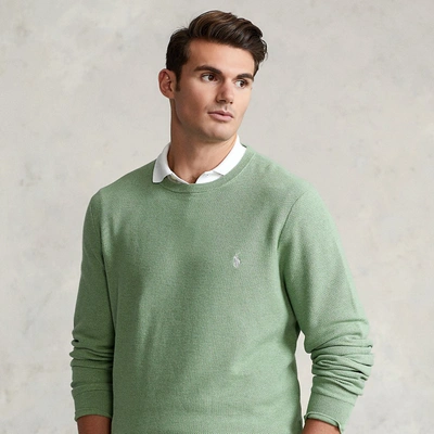 Shop Polo Ralph Lauren Mesh-knit Cotton Crewneck Sweater In Backyard Green Heather