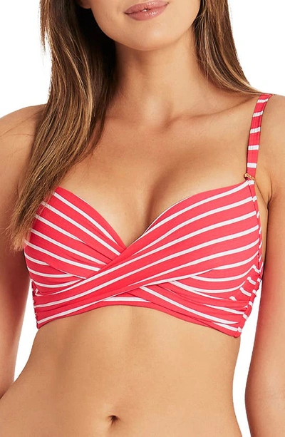 Sea Level Stripe Cross Front D- & Dd-cup Molded Bikini Top In Coral