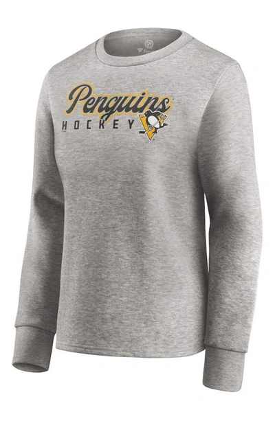 Shop Fanatics Branded Heathered Gray Pittsburgh Penguins Fan Favorite Script Pullover Sweatshirt In Heather Gray