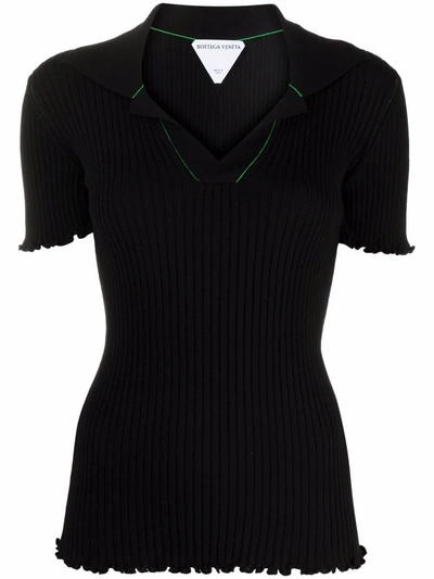 Shop Bottega Veneta Women's Black Cotton Polo Shirt