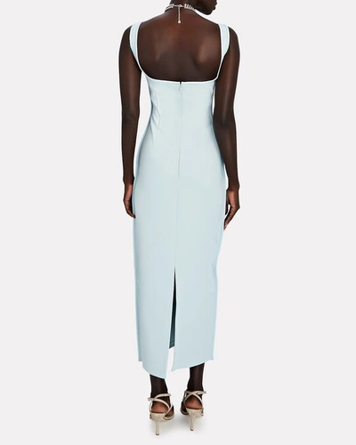 Shop Paris Georgia Diamond Vegan Leather-trimmed Midi Dress In Light Blue