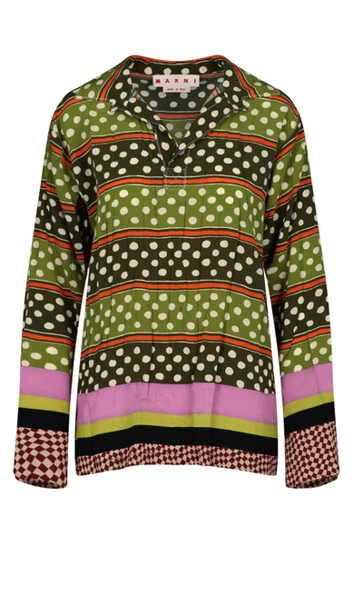 Shop Marni Polka Dot Long Sleeve Blouse In Multi