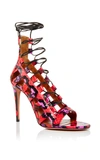 Aquazzura Amazon Strappy Snakeskin Sandal, Candy Lipstick