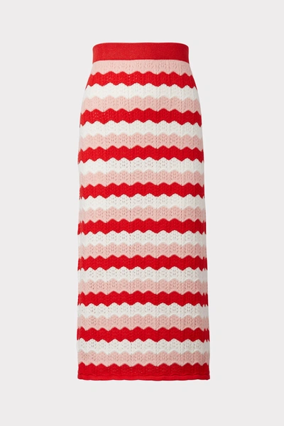 Shop Milly Seashell Pointelle Skirt In Tomato/ecru/blush