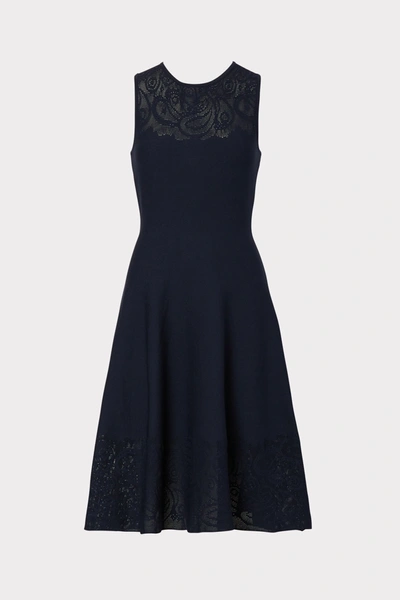 Shop Milly Paisley Motif Dress In Navy