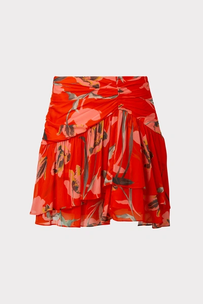 Shop Milly Mira Floating Botanica Skirt In Coral Multi