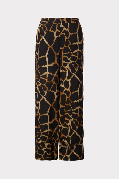 Shop Milly Marlowe Giraffe Print Linen Pants In Black Multi