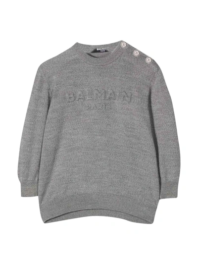 Shop Balmain Newborn Gray Sweater In Grigio