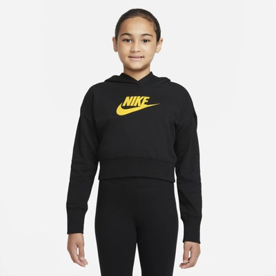 Shop Nike Sportswear Club Big Kids' (girls') French Terry Cropped Hoodie In Black