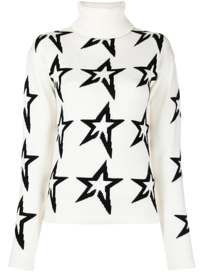 Perfect Moment Star Dust Intarsia Merino Wool Turtleneck Sweater In Weiss