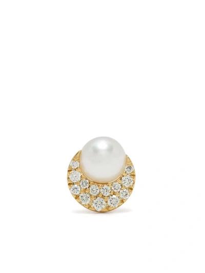 Shop Ahkah 18kt Yellow Gold Crescent Pearl Diamond Pavé Earring
