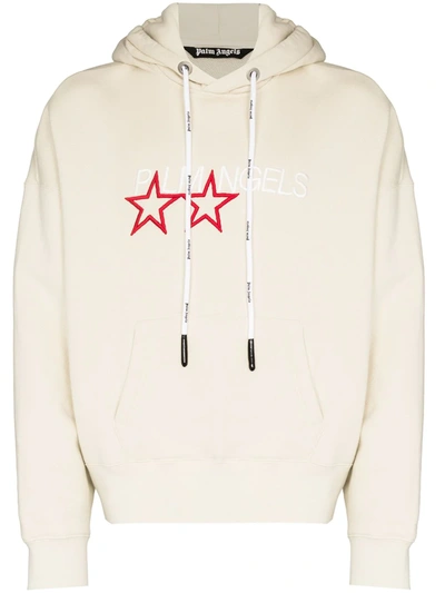 Shop Palm Angels Racing Star Embroidered Hoodie In Nude