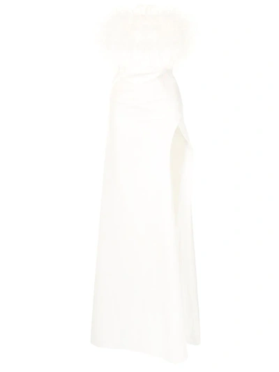 Rachel Gilbert Women's Linc Feathered Stretch Crepe Gown In Weiss