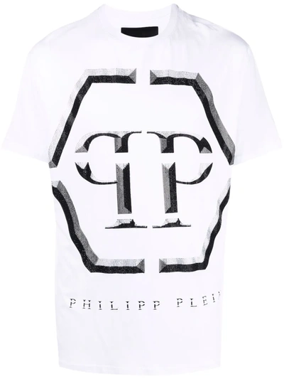Philipp Plein Embellished-logo T-shirt In Weiss